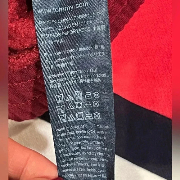 🍀2/$22 Tommy Hilfiger 1/4 Zip Cropped Oversized Sweatshirt Red Womens Medium - Picture 8 of 9